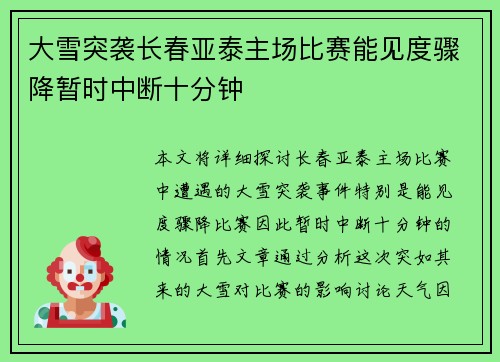 大雪突袭长春亚泰主场比赛能见度骤降暂时中断十分钟